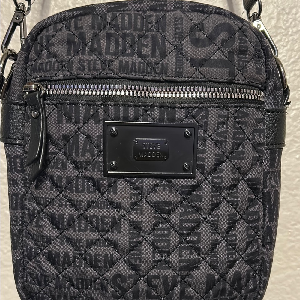 Steve Madden Black Logo Quilted Crossbody
